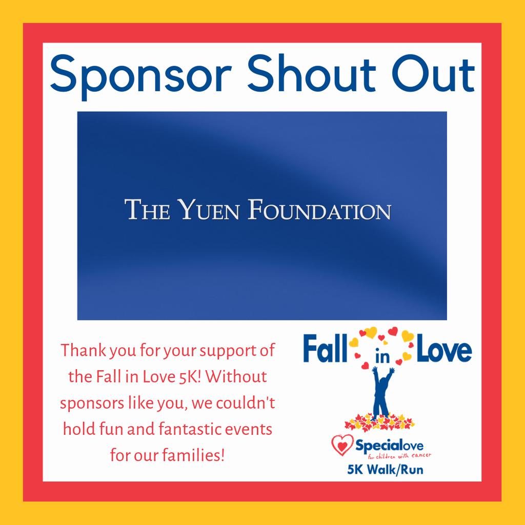 specialove_org's tweet image. Thank you to our #FallInLove5K Sponsor, The Yuen Foundation! Let's give them a big #HowHow for their support! Can't wait to see everyone tomorrow!! #specialove #fundraiser #5k #5krace #childhoodcancer #dcruns #mdruns #varuns