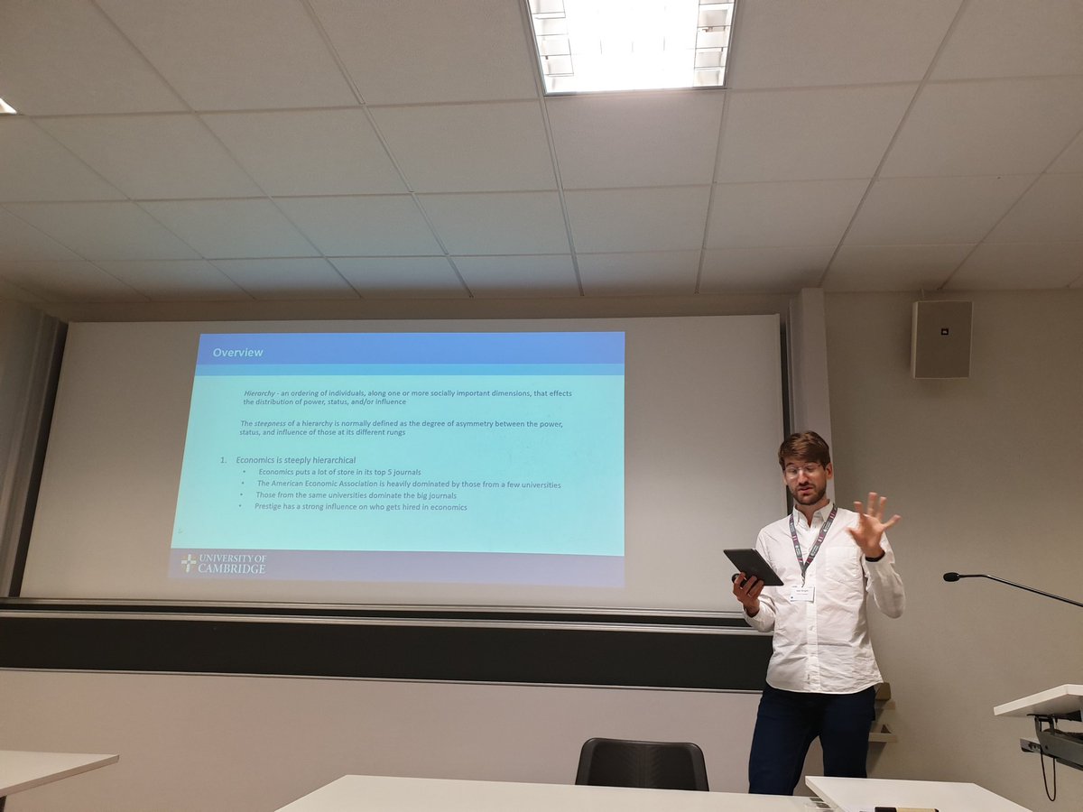 cherfeld's tweet photo. Chairing session on Social Groups (#EPSA19 ). First speaker (Jack Wright) on Hierarchy in research communities: the cse of economics. https://t.co/Ku0itXfz6R