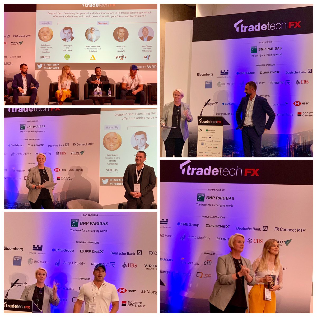 StreetsConsult's tweet image. Great Dragon’s Den Session @TradeTechFX! The audience’s winner is @MariaScettaT @deltaBlock_; Congratulations to the runners up Denis Popov, Atto Capital;  Daniel Huss, GravityAI; and Jason Woerz, 24 Exchange #TradeTechFX! Moderated by @streets_julia #TradeTechFX