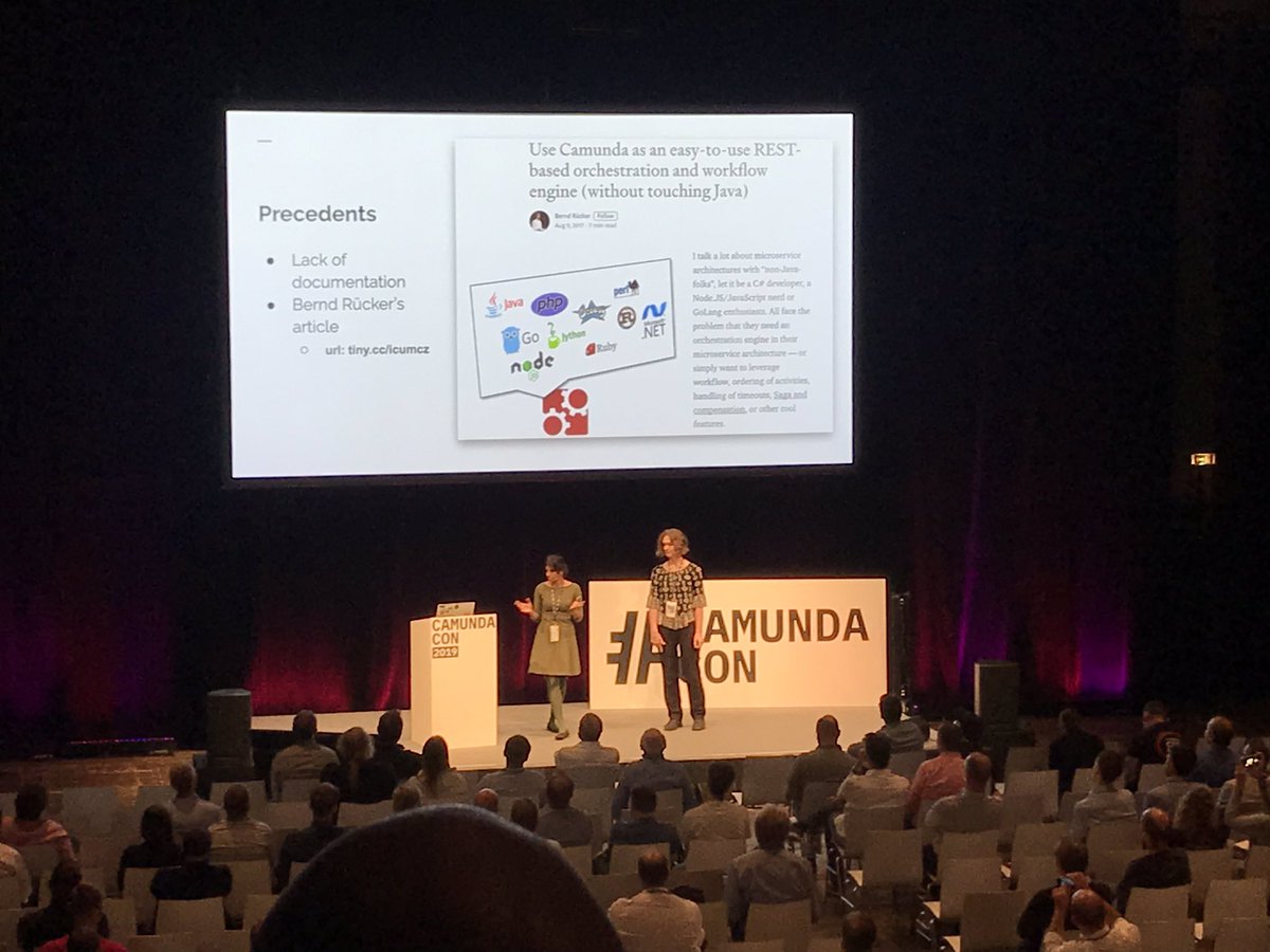 Excellent talk by Sowmya Raghunathan and Corinna Cohn on how they used Camunda as backend for a modern SPA at #camundacon