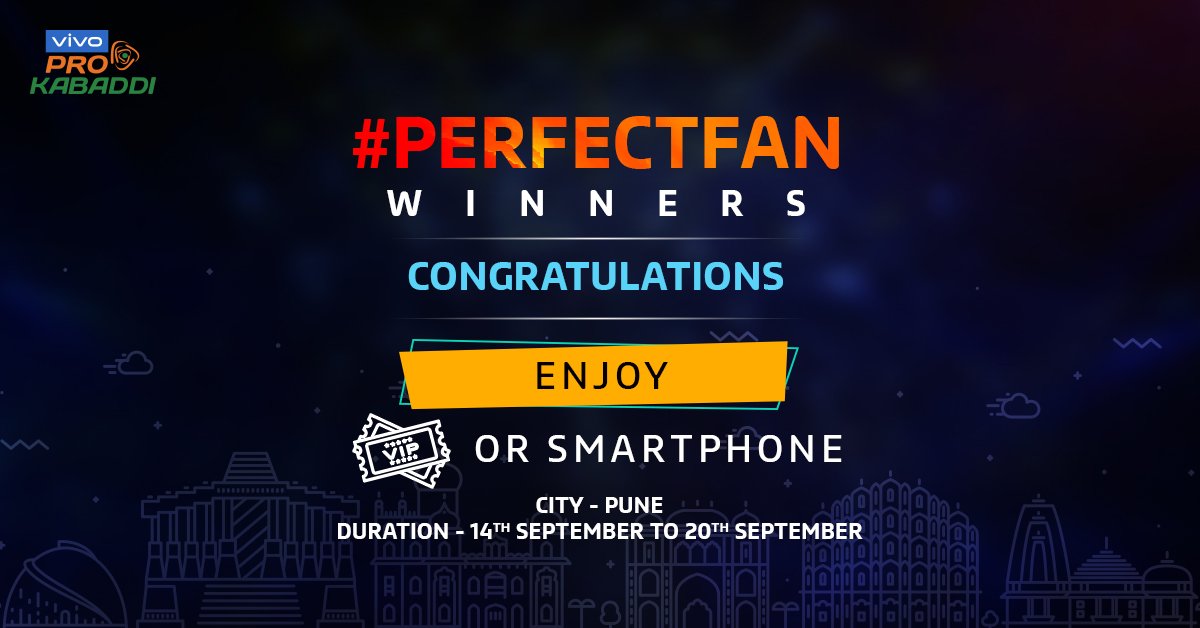 We have announced the #vivoProKabaddi #PerfectFan contest winners. Congratulations on winning VIP tickets & smartphone. Click here to see the list of the lucky winners: http://bit.ly/2XUa53r .Missed the chance to win? Participate now: http://bit.ly/2XUa53r