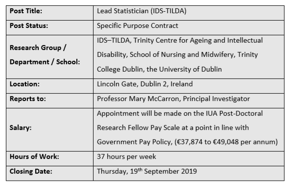 IdsTilda's tweet photo. IDS-TILDA are now hiring for Lead Statistician. The successful candidate will lead and advise on the statistical approaches to be adopted with the IDS-TILDA data to ensure robust and accurate findings.  Full details can be found at: https://t.co/YeQnnKvttu Job ID :034059 https://t.co/J1ymeif28I