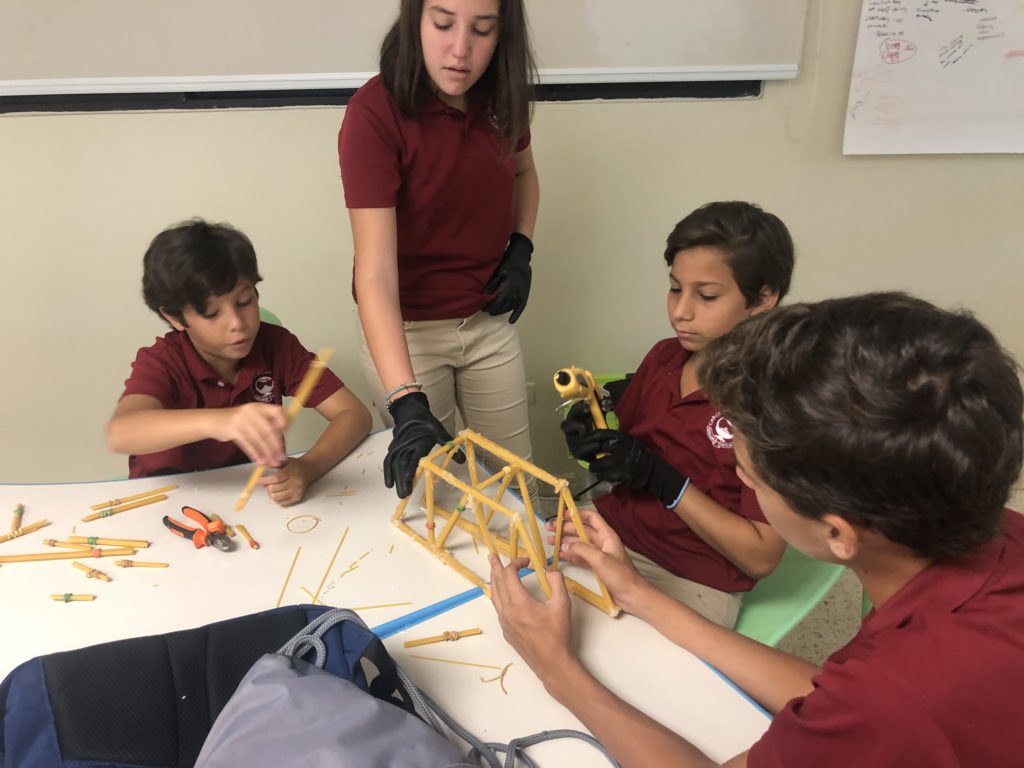 yasmine_bey1's tweet photo. #Teamwork makes the dream work (side note: my kids are petitioning to have a spaghetti party after we test our spaghetti bridges and tbh I’m down).  #designthinking @CMSSharks https://t.co/wDVdG8SOvv
