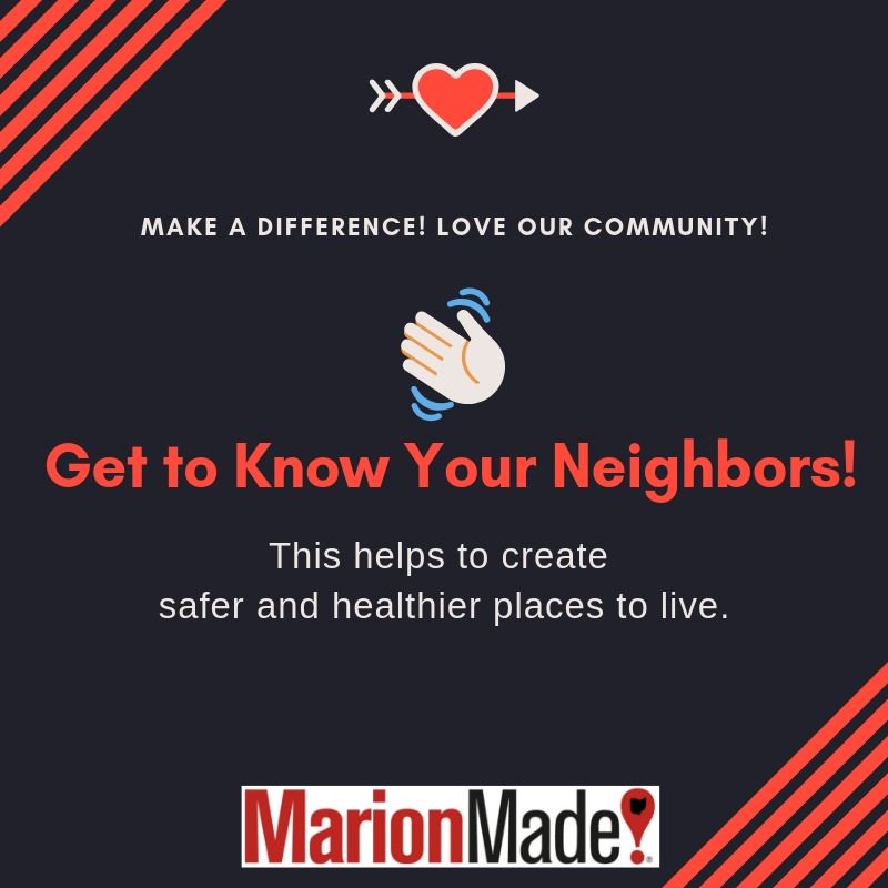 Cooler days outside make for a great time to walk in your neighborhood and get to know your neighbor. #MarionMade #BetterSaferNeighborhoods