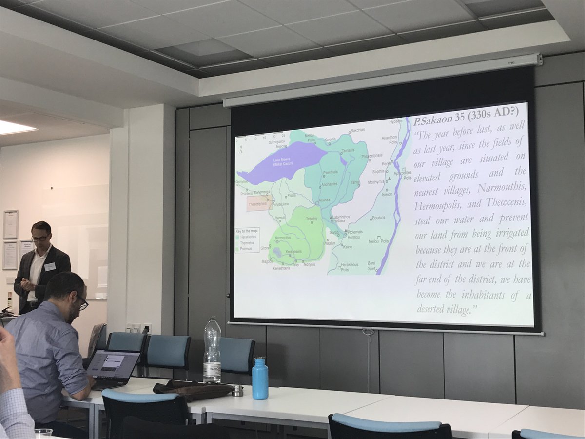 Off we go! Afternoon sessions chaired by <a href="/LeonaSkelton1/">Leona Skelton</a> and @GuillemetteCrou. Looking forward to an exciting afternoon starting with Brendan Haug talking about local knowledge, administrative praxis and rural water flows in Roman Egypt