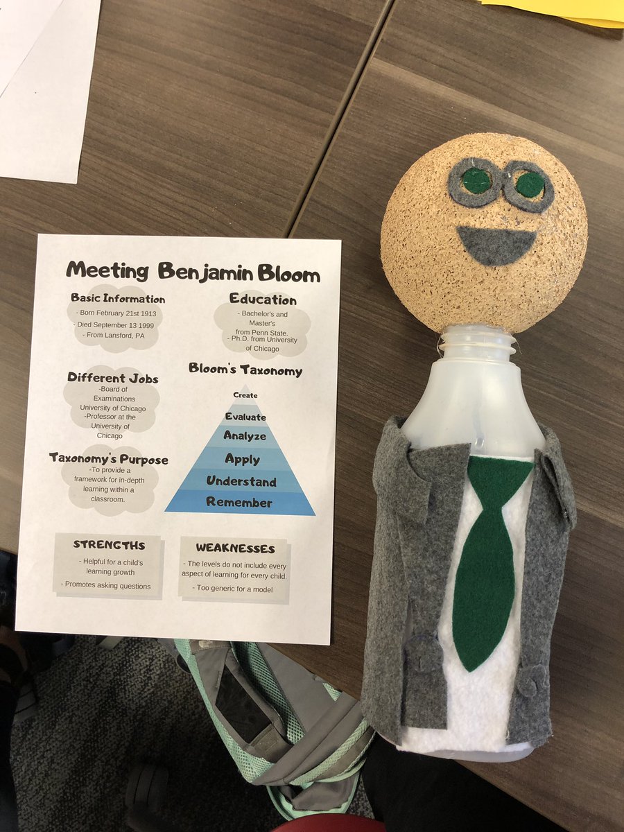 MsDymond_'s tweet photo. Today we are presenting our Benjamin Bloom Biography Bottle Buddy!!! #learning #benjaminbloom #bloomstaxonomy https://t.co/uWQjcP0UEQ
