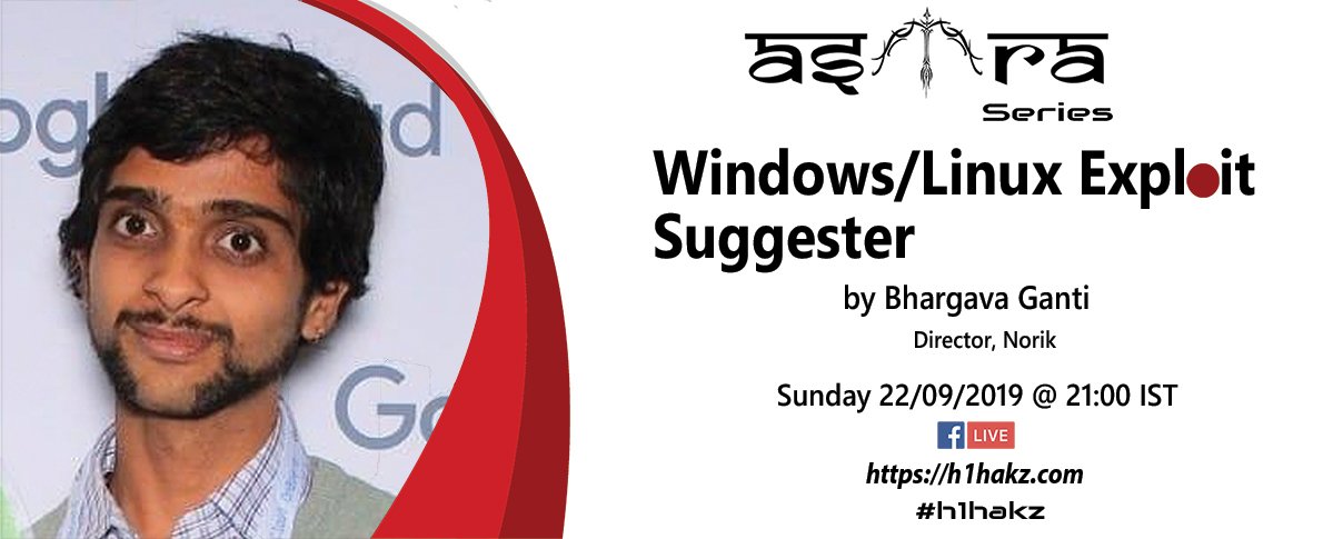 h1hakz's tweet photo. We are back again with 'Windows/Linux Exploit Suggester' by Bhargava Ganti

Enroll yourself for free

https://t.co/fhREfMMG3B

#h1hakz #caretobeaware
https://t.co/ybewfTNFtI https://t.co/Vz89tmcyM7