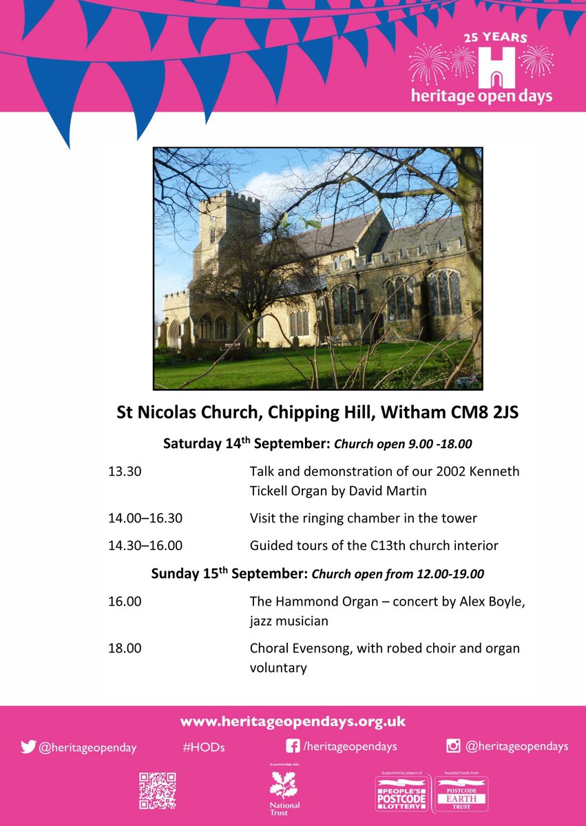 StNicsWitham's tweet photo. Heritage Open Days begin tomorrow - lots to see and do on Saturday and Sunday at St Nic's, Witham (CM8 2JS): guided tours, organ demonstration, bell ringing, jazz recital, choral evensong. https://t.co/rtVnJU3pTr