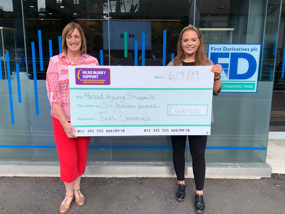HISNewry's tweet photo. Thank you to @FDplc who recently held a dress down day in aid of Head Injury Support. Anne Murphy collects a cheque from Orla Nutley. Thanks to everyone involved!! https://t.co/UWzqH0pP5S