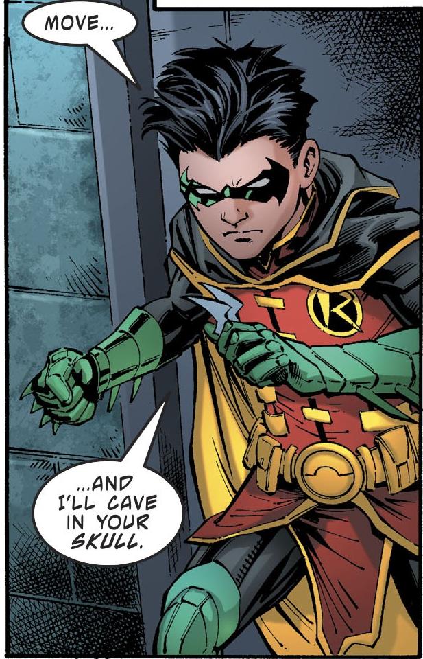 Now, if you've been following Damian for a while, you'll KNOW how bothersome this statement is. Damian's come a really long way and he really shouldn't be the type to go back to being a killing machine. At this point, him killing Slade sounds like yet another character regression