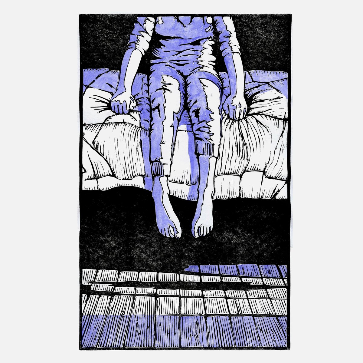 redboyprints's tweet photo. Just looking back through my old #linoprints and this one still stands out.... I still remember that expectation of two cold sweaty hands shooting out and grabbing my ankles, two much #StephenKing as a youngster ?? Maybe ! https://t.co/HLI0xAwenn