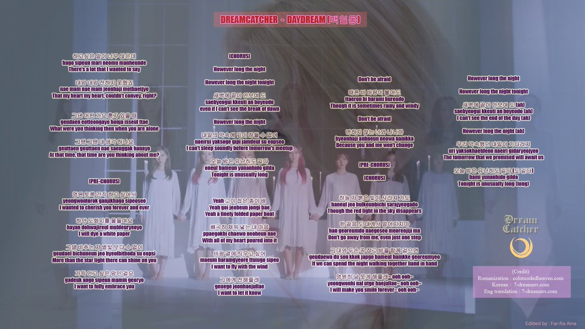 Dreamcatcher editted lyrics (6) :20. Piri21. Diamond22. 그리고 아무도 없었다 (And There Was No One Left)23. Daydream (백일몽)