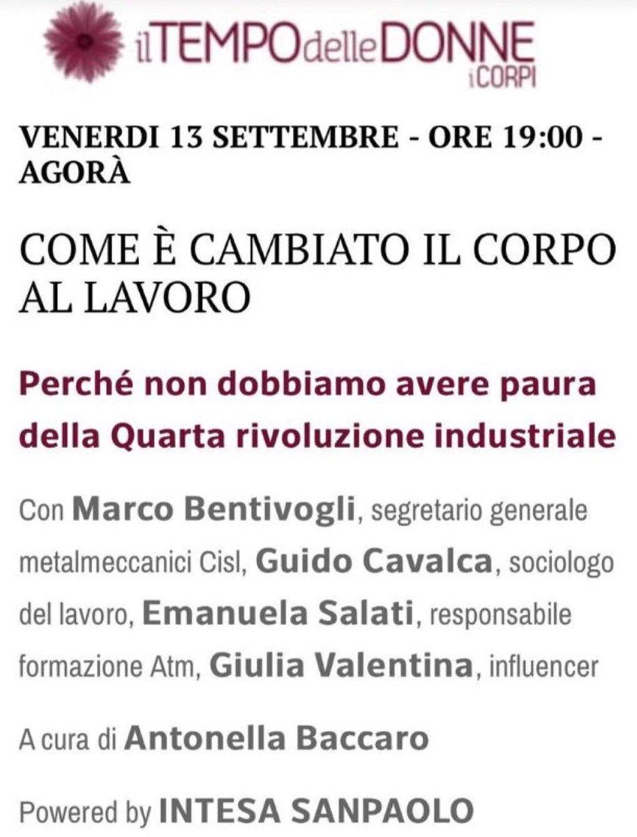 FIMCislStampa's tweet photo. #13settembre questa sera vi aspettiamo alle ore 19 a Milano 👉 a “Il Tempo delle donne” @Corriere si parlerà di tecnologia e lavoro parteciperanno al dibattito 🎤
👉#Bentivogli #Cavalca #Salati #Valentina a cura di @AntoBaccaro https://t.co/i068dL7bJa