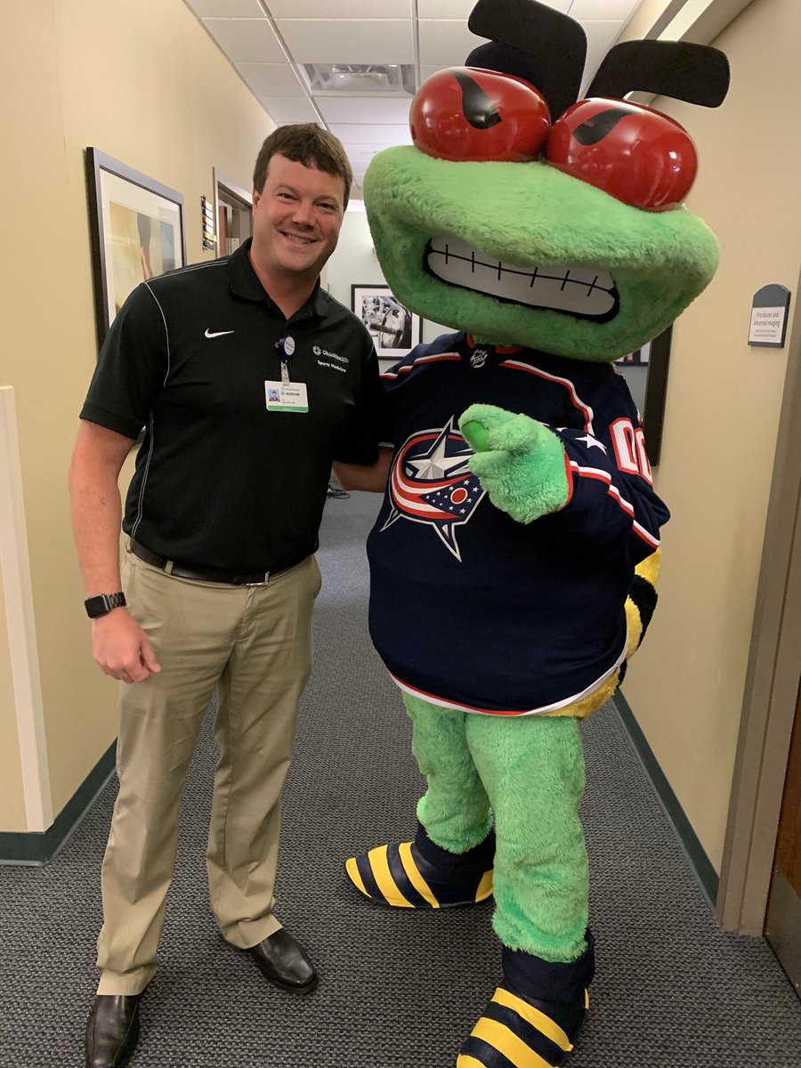 @OhioHealth @BlueJacketsNHL @StingerCBJ Good luck to the @BlueJacketsNHL and @StingerCBJ as they prepare for the start of the season!  Stinger was an ornery patient, but I think is primed for a great year! #GiveEmHealth #CBJ @OhioHealth