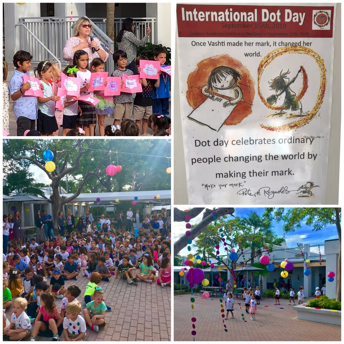 RGriffin_GS's tweet image. ⁦@GulliverSchools⁩ celebrates #InternationalDotDay this morning with #kindness cards and a song! Thank you ⁦@peterhreynolds⁩ for continuing to inspire us to make our mark! #gslearning