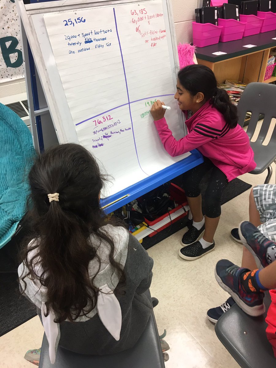 Miss_Ballard's tweet photo. A little role switching took place in Room 16 today as the students became the teachers! Check out my third graders teaching their very own place value lessons. We focused on writing numbers in expanded form and word form #futureeducators #placevalue #Sel19 @seldenslanding https://t.co/p8w7TK2N82