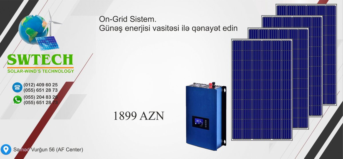 Swtech_Swtech's tweet image. Bu sistem vasitəsi ilə gün ərzində 8KW qədər enerji qənayət edə bilərsiz. Bu sistem akkumulyatorsuz sistemdir, və gün ərzində günəş panellərindən alınan enerjini birbaşa sizin evinizə ötürür. Bununlada gün ərsində alınan enerjini pulsuz əldə etmək imkanına malik olursuz.