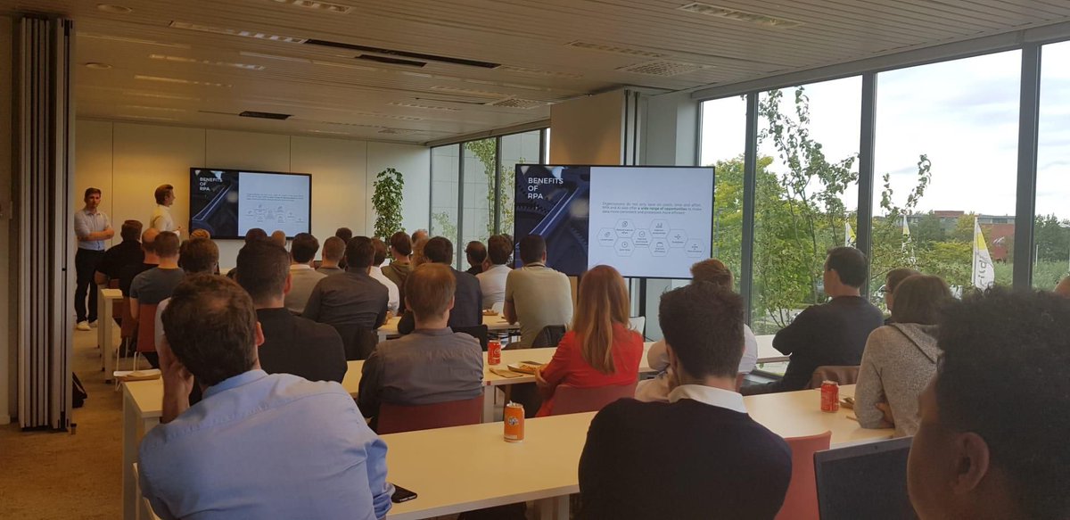 Yesterday, Tim and Robbe inspired everyone with a talk about the combination of #RPA with #AI 'a hype of a proven technology' at the first edition of #Openbar Kontich. 💥Curious to find out more? Head over to our website (buff.ly/2O0VYrY) and reach out! 🐸