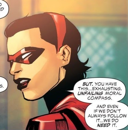 With Slade's words ringing in her ears, Emiko understands why and HOW Slade is messing with Damian... and what he wants him to do. So what does she do? She talks to the team member she believes has the strongest moral compass: Kid Flash