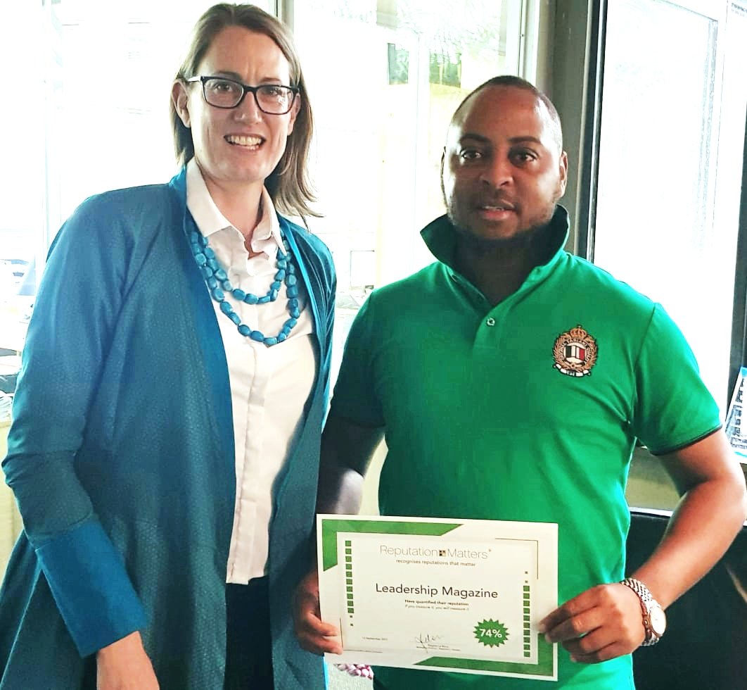 ReputationIsKey's tweet image. We&apos;ve worked with @Leadership_Mag for many years; it was fantastic to measure their reputation again. This year they scored 74%. Congratulations on providing wonderful Leadership insights to readers! Pic: @regineleroux &amp;amp; @Nyasha1e
Editor in Chief~Leadership Magazine