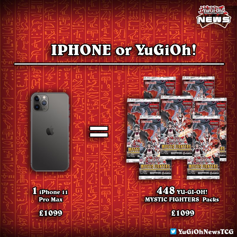 YuGiOhNewsTCG's tweet photo. ❰𝗶𝗣𝗵𝗼𝗻𝗲 𝗼𝗿 𝗬𝘂𝗚𝗶𝗢𝗵?❱
With the new #iPhone just around the corner, some people would prefer to spend it on something more special👌🏼

We would like to show you different ways to spend your money💶 💶 💶?

How would you spend it? 
#YuGiOh https://t.co/oOHTAUftc7