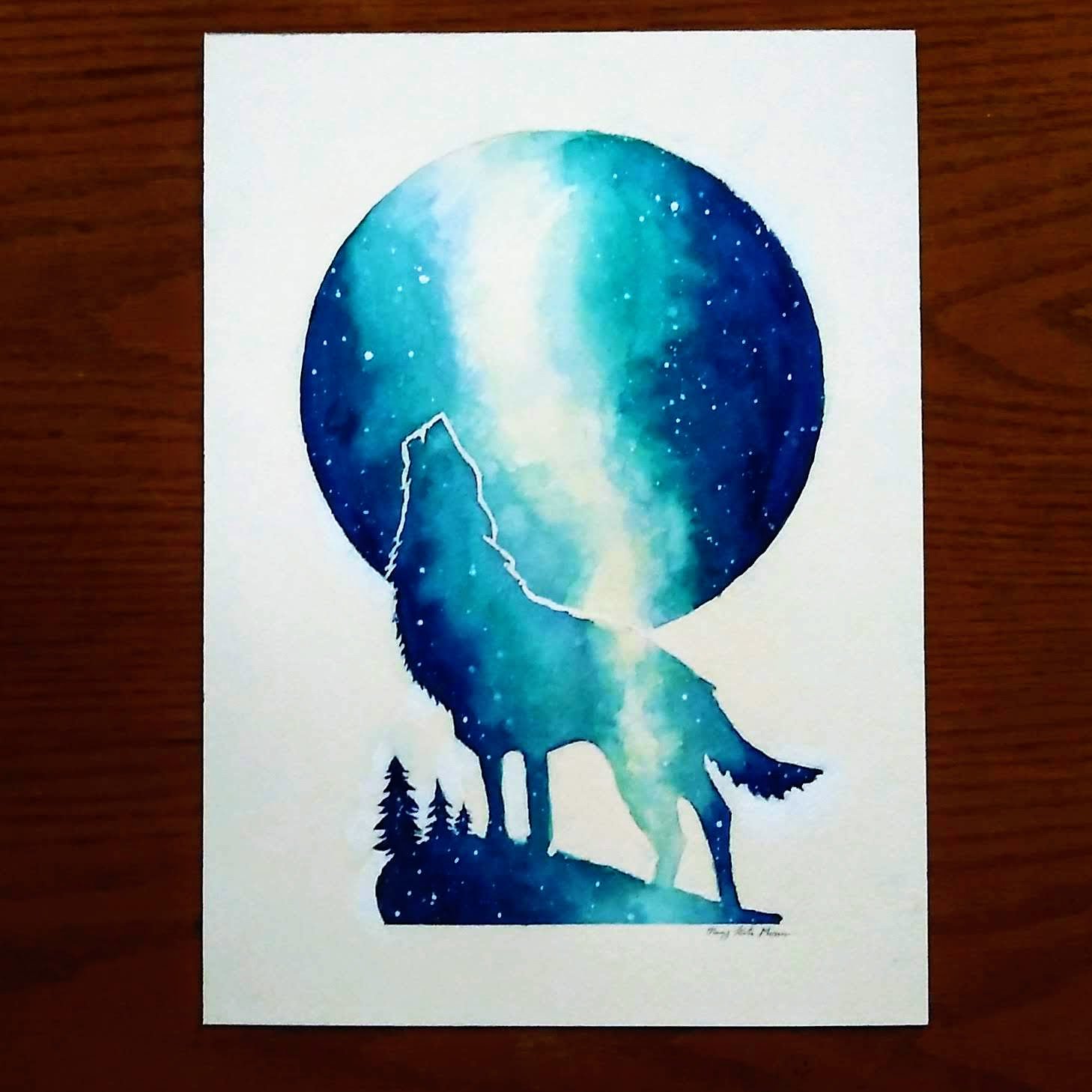 Watercolor Wolf Howling
