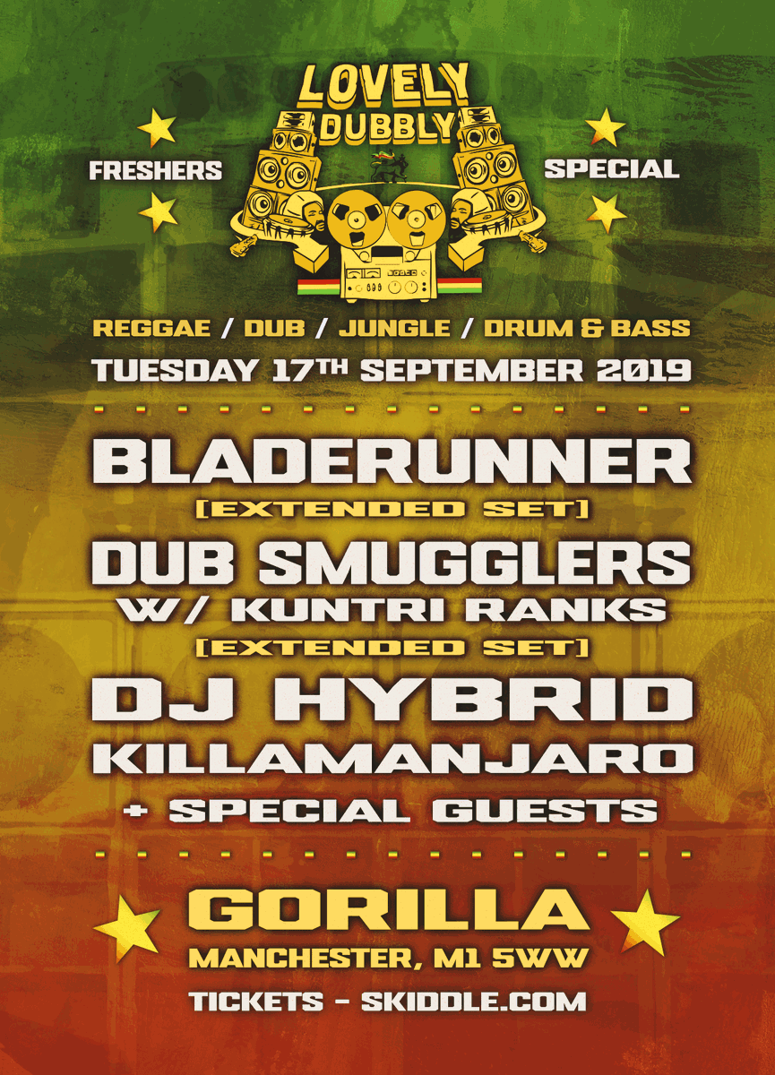 Our sister night Lovely Dubbly returns this Tuesday for some  #freshers fun ;) 

Last chance for £7 tickets! They'll be gone before the end of the day if you're still not involved - skiddle.com/e/13591834 

This one's gonna be an absolute belter :)

#Reggae #Dub #Jungle #DNB
