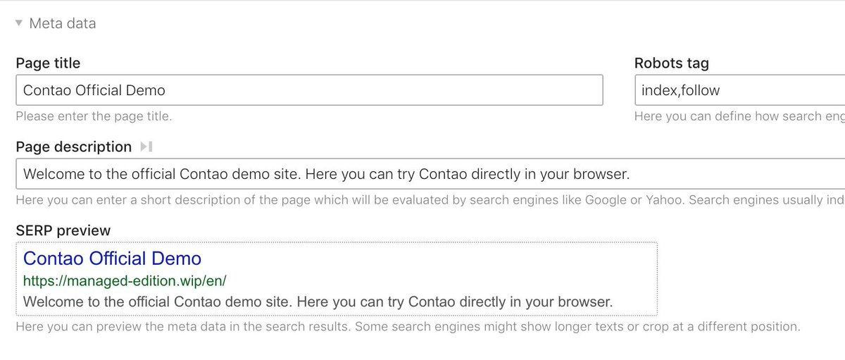 leofeyer's tweet image. Neu in Contao 4.9: SERP-Vorschau in Seiten, News und Events.

- Funktioniert auch im "mehrere bearbeiten"-Modus.

- Unterstützt die in Contao 4.8 neu dazu gekommenen Felder.

- Lässt die URL leer, wenn das Alias "index" lautet.

#contao #blickindiezukunft