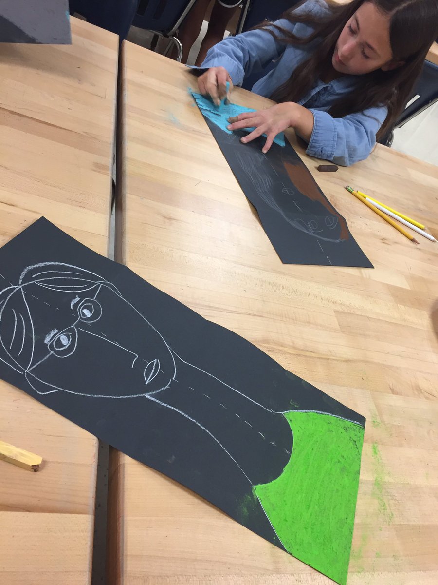 AimeeRop's tweet photo. My amazing 5th grade artists are creating portraits with the same characteristics as the artist Modigliani !! They are turning out so colorful and abstract! Love it!! #haymarkettogether #hmesart https://t.co/CB8oWvblTr
