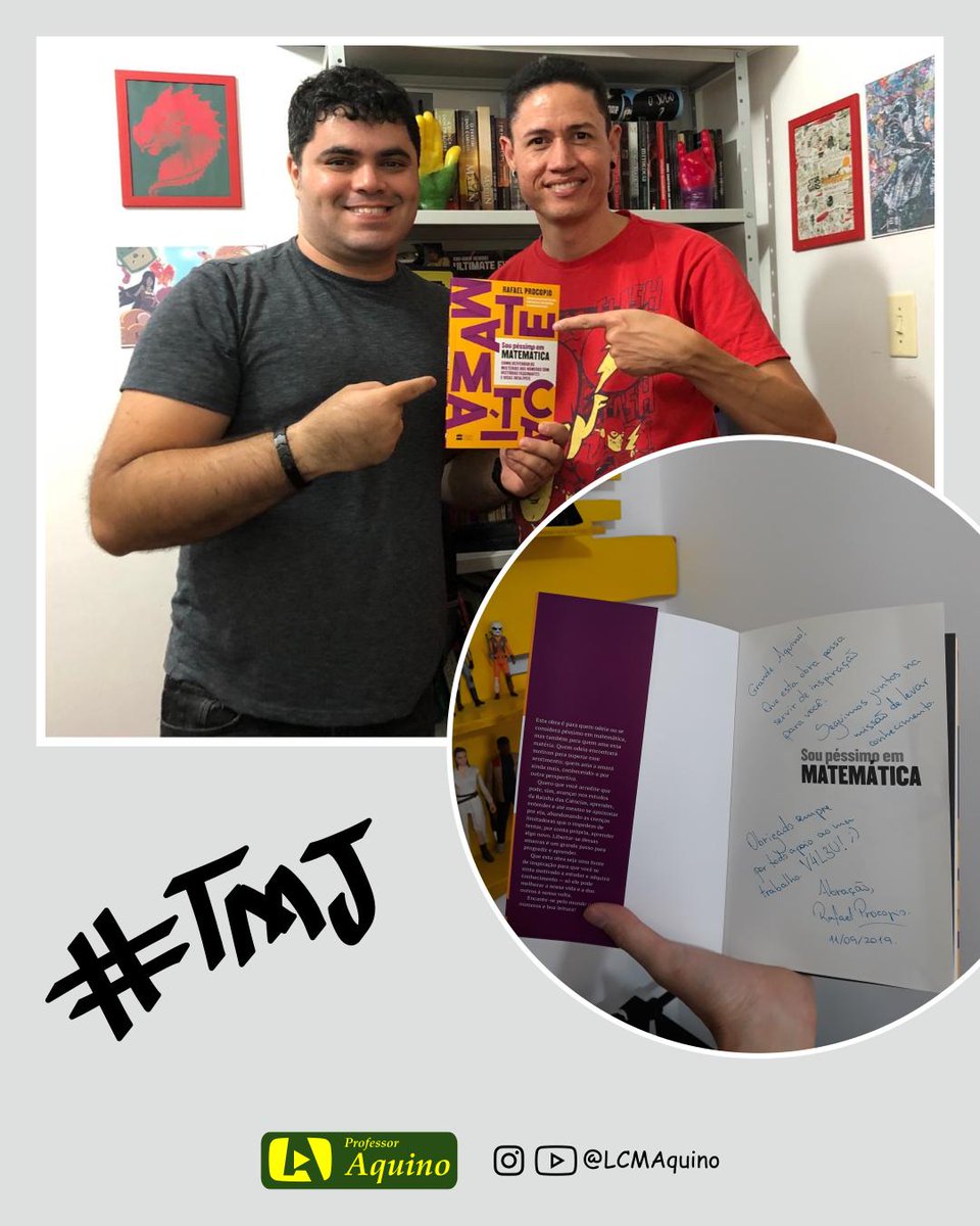 lcmaquino's tweet photo. O @YouTubeBrasil me trouxe alguns amigos e este cara aqui é um deles! Parabéns @MatematicaRio pelo livro e vamos juntos na missão de #desbugar as pessoas. 😍🖖 https://t.co/Nh8bP7zHgC