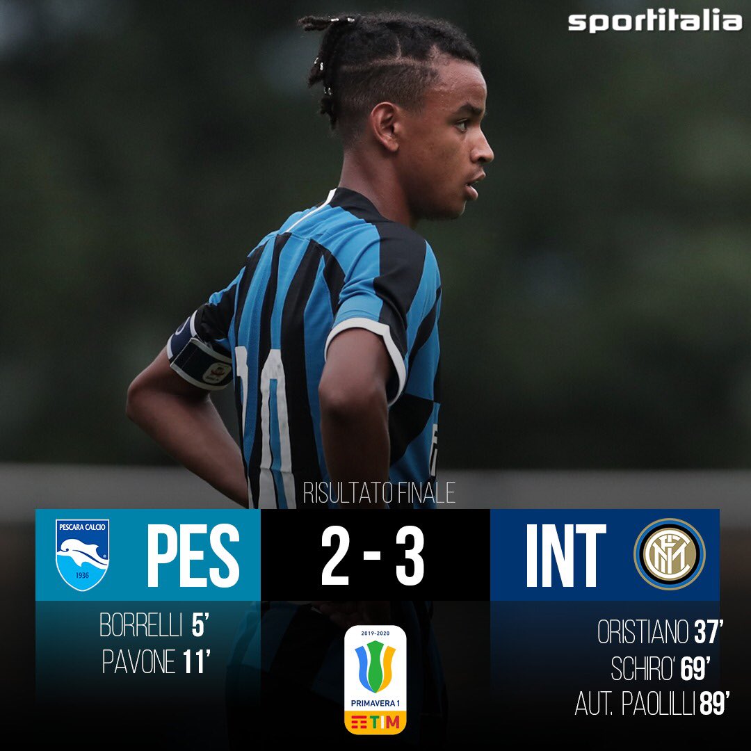 tvdellosport's tweet photo. โฑ 90โ| FINALE! Grande rimonta dellโ@Inter di Armando #Madonna che ribalta lo 0-2 dei primi minuti e batte il @PescaraCalcio alla prima di #PrimaveraTim!
#Sportitalia
#PescaraInter
#SiPrimavera https://t.co/Nj5szqgAMp