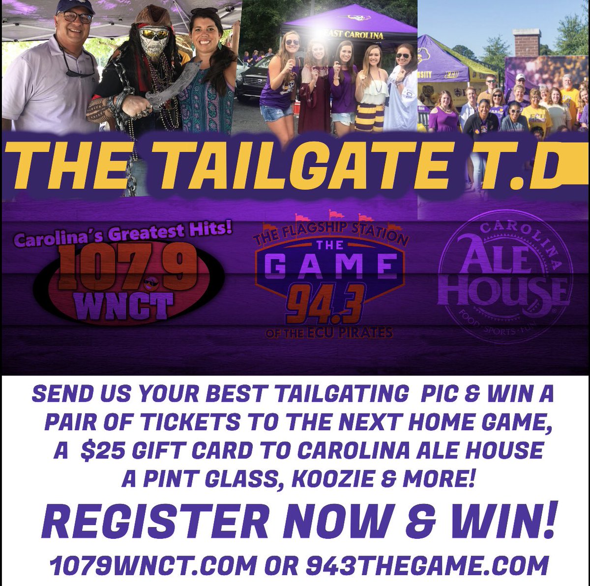 pmanonair's tweet image. Send over your best tailgating pics for a chance to win @ECUPiratesFB tickets, a gift card from @carolinalehouse &amp;amp; other fantastic prizes. Tweet them @ me before the #ECUvsNavy game or post them in the comments &amp;amp; you could be a winner! #ecu #aleyeah