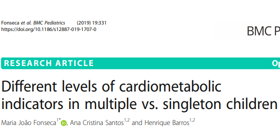New paper out from <a href="/mjlfonseca/">Maria João Fonseca</a>, <a href="/AnaCrisSantos23/">Ana Cristina Santos</a> and 
<a href="/hdpbarros/">Henrique Barros</a>. "Different levels of cardiometabolic indicators in multiple vs. singleton children". 
rdcu.be/bQVeP
<a href="/ISPUP/">ISPUP</a> #publichealth