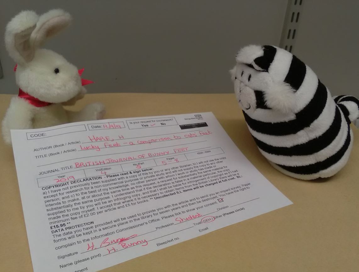 GEHSWFTLibrary's tweet photo. Harvey has found an article that he wants to read, but can't access the full text. He can request it from the Library by filling in a form. "You DEFINITELY made that one up!" says Billy. #teameliot #library #Billythelibrarycat https://t.co/7DS28GBy4G