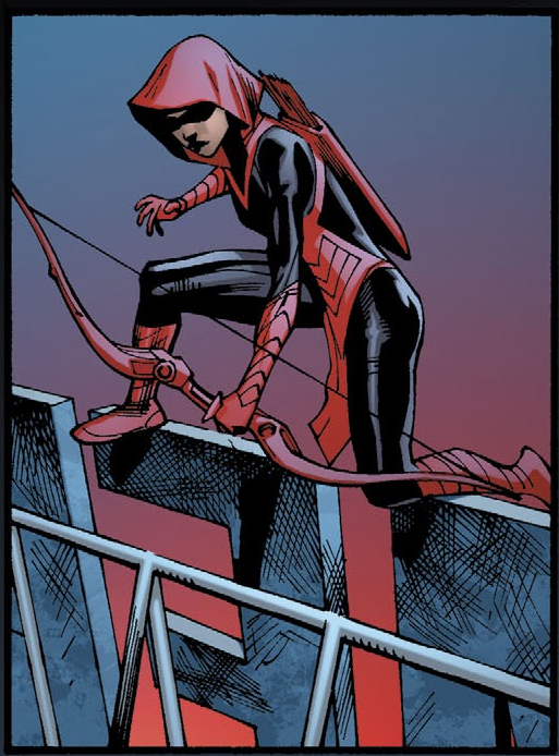 Which brings us to the present: Damian has a gun aimed point blank at Deathstroke's chest. KF is nowhere to be seen. She's standing behind him so she doesn't see Damian's face but Deathstroke's is clear. He'd been tormenting Damian, goading him to kill him and the moment has come