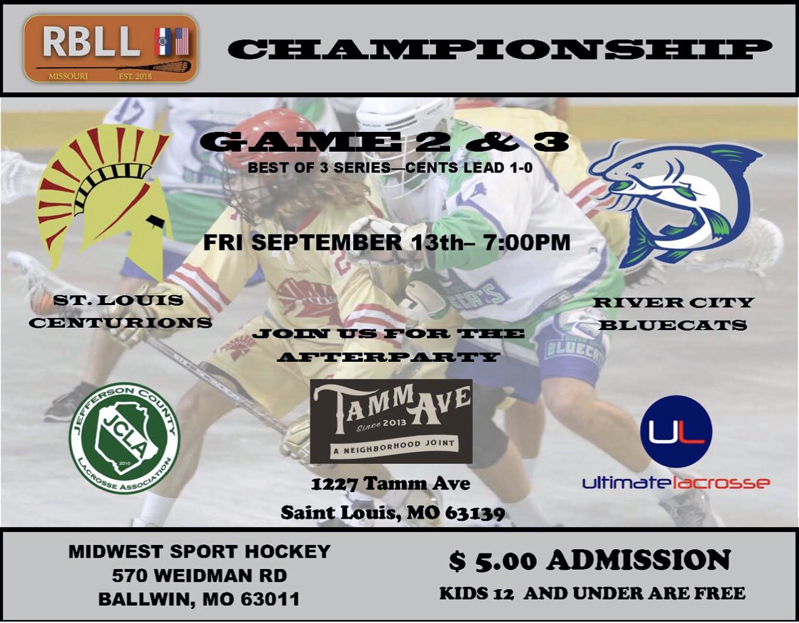 #ChampionshipDay Cents take on the <a href="/RCBlueCats/">River City BlueCats</a> tonight 7:00pm at MSH for the @IBLA2019 #RBLLMO Championship! Cents looking to repeat and claim 3rd championship in 3 years! Be sure to join us at <a href="/TammAveBar/">Tamm Ave Bar</a> for the afterparty! #GoCents