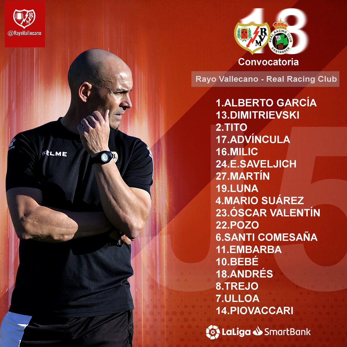 FondoSegunda's tweet photo. 👥 Convocatorias del @RayoVallecano y @realracingclub para el partido que inaugura la Jornada 5 de #LaLigaSmartBank. Previa aquí 👇
https://t.co/hE3MfisgU5 https://t.co/VE42NZYHxe