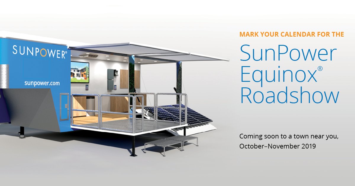 SunPower's tweet image. SunPower dealers: Register now ow.ly/f8Ax50w5EFw  for a free SunPower Equinox training session, coming soon to a city near you. Not a dealer yet? Sign up to schedule a meeting. #solarroadshow