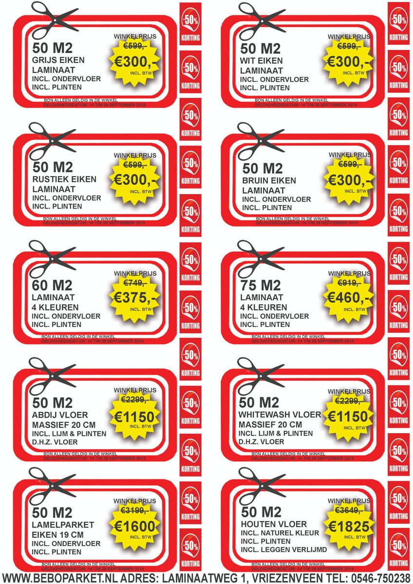 🤩 50% KORTING 🤩

Neem nu de bon mee en profiteer van onze spetterende aanbiedingen!!! 😍

Let op de aanbieding geldt tot 28 september! Wees er dus snel bij! 💥

BEBO is de fabriek waar u als particulier terecht kunt voor al uw vloeren!