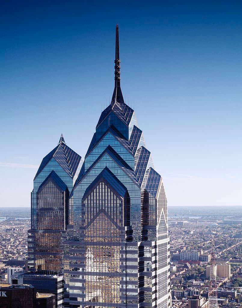 Helmut Jahn, the wildly characterful Pomo heir to Mies the Modernist in the great architectural city of Chicago, and his beautiful One and Two Liberty Place in Philadelphia 1985-90-Image unknown source