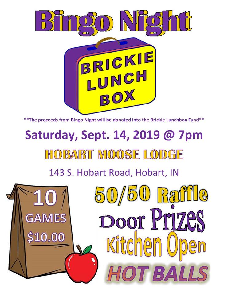 HobartHS's tweet photo. Saturday is LunchBox Bingo Night! You can help support the project by attending this fun fundraiser at the Hobart Moose. Bingo starts at 7pm; doors open at 5. Lots of opportunities to win and ALL PROCEEDS go to the Brickie Lunchbox Fund! See you there! https://t.co/doEOP3greW