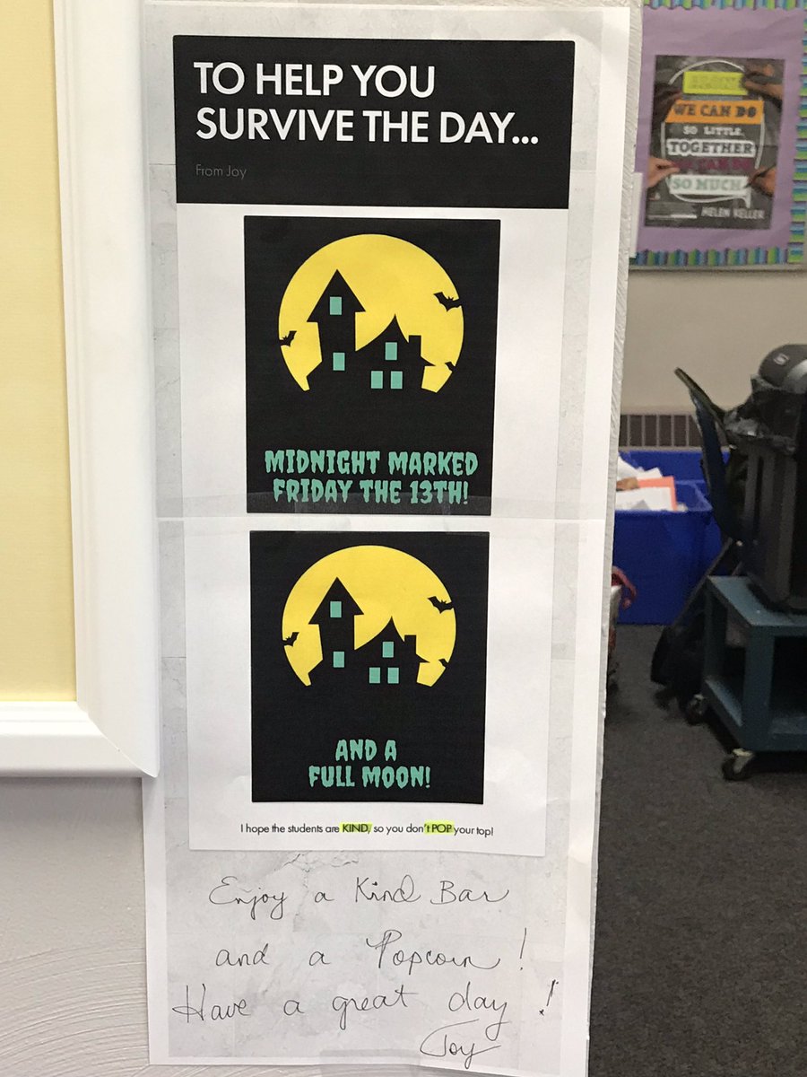 PrincipalCHES's tweet photo. It’s Friday the 13th AND a full moon! Treats for the staff are a must! #CHES #CHES20192020 #SPARKALIGHT https://t.co/va6P9dsyr2
