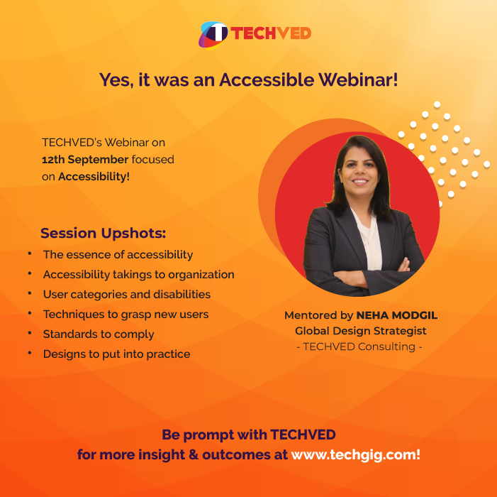 techved's tweet photo. Our Co-Founder Ms. Neha Modgil conducted an accessible webinar on 12th September - Accessibility!
We can build thriving design solutions for your project.
#Innovation #Workshop #UXservice #Insurance #UXWorkshop #UXinnovationworkshop #Digital #Digitalapp #mobileapp #webux #UXUImum https://t.co/oczYccWLjh