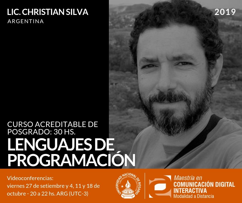 cdiunr's tweet photo. 📣 #Curso acreditable de #posgrado: Lenguajes de #Programación
👉 https://t.co/S73E1HWr7I
👨💻 Docente: Lic. @christiansilva
👨💻 Tutor: Aldo Iñiguez
💻📱 100% a distancia
🎥 Videoconferencias: viernes 27 de setiembre, 4, 11 y 18 de octubre, de 20 a 22 hs. ARG (UTC-3) #MCDIvirtual https://t.co/Us6kNrLCFc