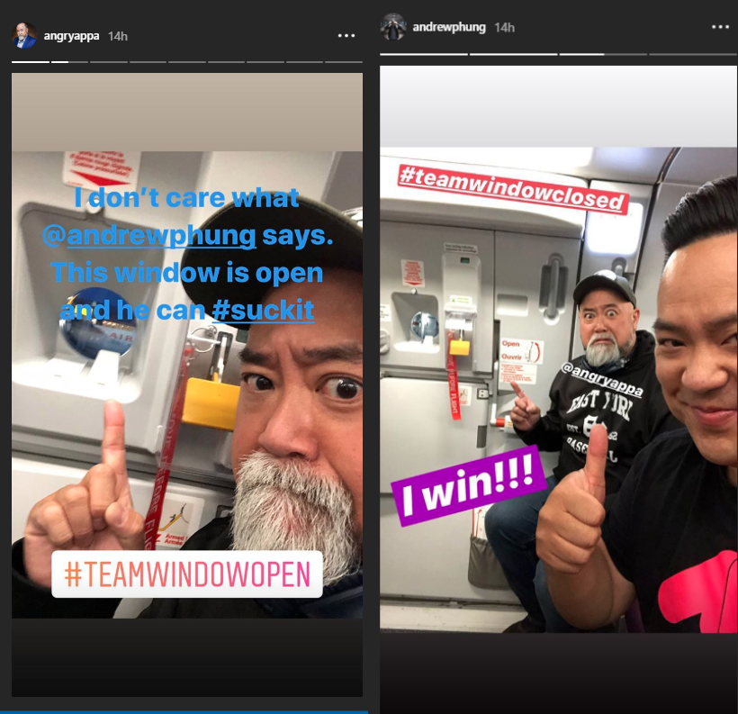 MikeYuan82's tweet photo. The latest in Window Open/Closed is a #TeamWindowClosed victory!

Although @bitterasiandude does have the most-solid facial expressions ever.  

Congrats @andrewphung ! https://t.co/b0EP7vYn76
