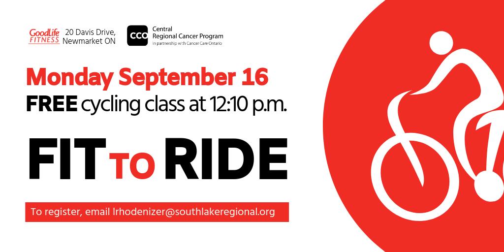 Today is the day for #FITtoRIDE we will have a free cycling class today at GoodLife Newmarket as well as information on cancer screening and prevention! #CancerPrevention #CancerScreening #ColonCancer