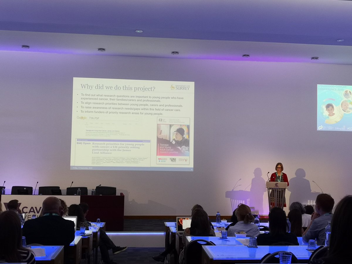 cclguk's tweet image. Next up is @AldissSusie discussing the 'out of scope' questions identified in the James Lind Alliance teenage and young adult cancer survey #CCC19