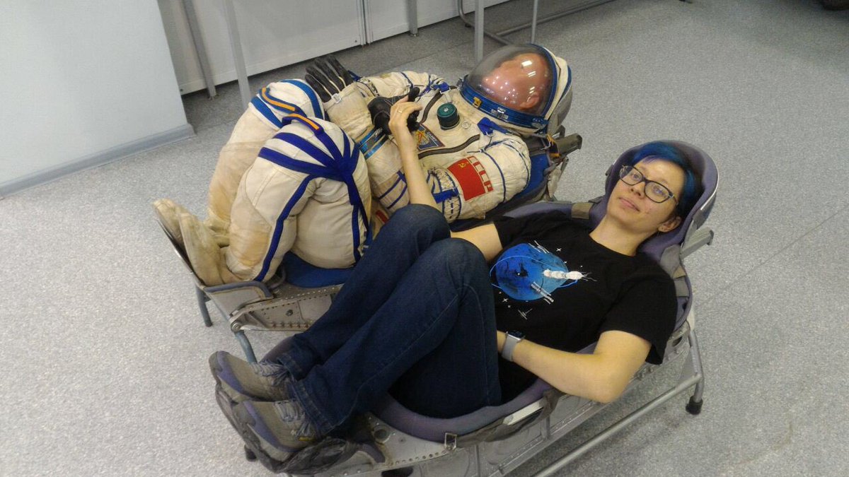 Nearby you can see two cosmonaut’s seat with the mannequin in one of them. The second one is vacant and you are allowed to seat in it. Of course I did! Surprisingly it is very comfortable! So I’m ready to fly to the  #ISS! 