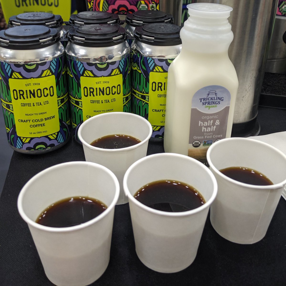 OrinocoCoffee's tweet photo. Cold brew with oat milk or some @TSCreamery half-n-half! Yummy! Booth221! #boldbrew #coldbrew #nondairy #halfandhalf https://t.co/AHJ84xbqTT