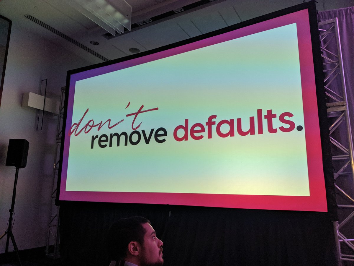 “Removing the :focus outline be is like removing the wheelchair ramp from a school because it doesn't match the aesthetics.” Holy shit that's a powerful analogy. <a href="/MinaMarkham/">Mina Markham</a> #WEBU19